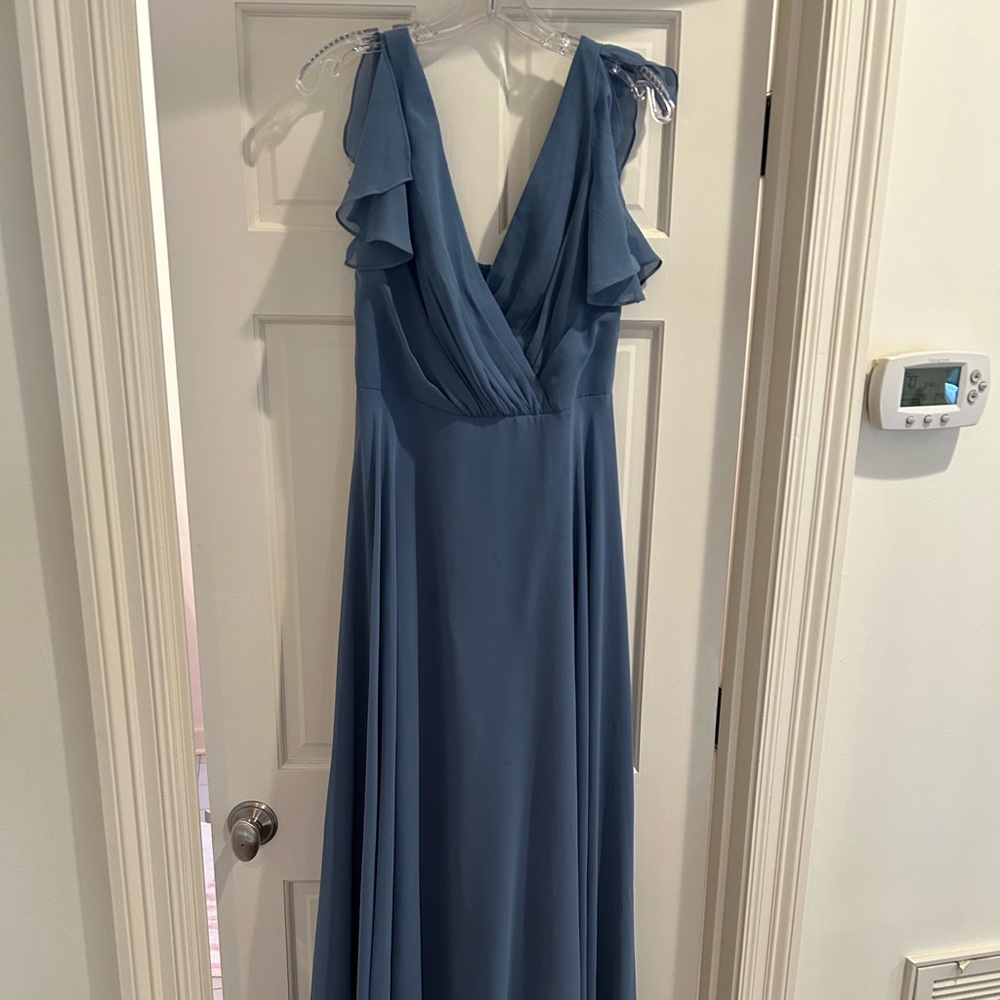 DAVID’S BRIDAL STEEL BLUE BRIDESMAID DRESS